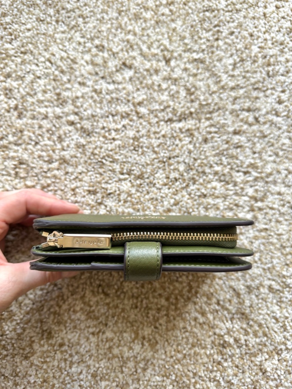 New Kate Spade Lena Medium Compact Bifold Wallet Pebble Leather Olive Green - Picture 6 of 12